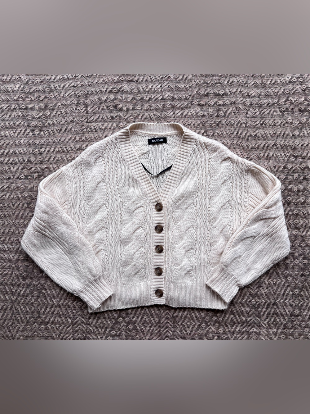 NAADAM Wool Cashmere Cable Knit Cropped Cardigan Ivory Cream Womens‎ Small